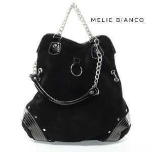 Melie Bianco Soho Black Patent Vegan Leather/Velvet Handbag Shoulder Purse